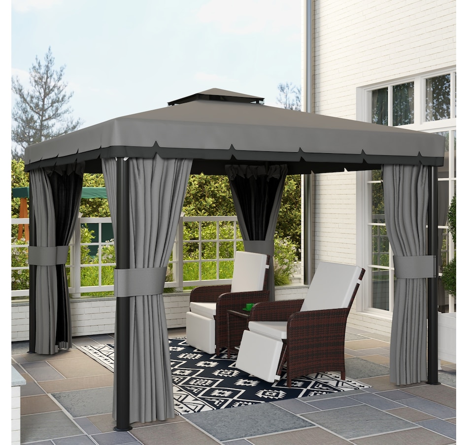 Image 976443_ALTMORE8.jpg, Product 976-443 / Price $349.99, Outsunny 10' x 10' 2-Tier Patio Gazebo with Mesh Sidewalls, Light Grey from Outsunny on TSC.ca's Home & Garden department