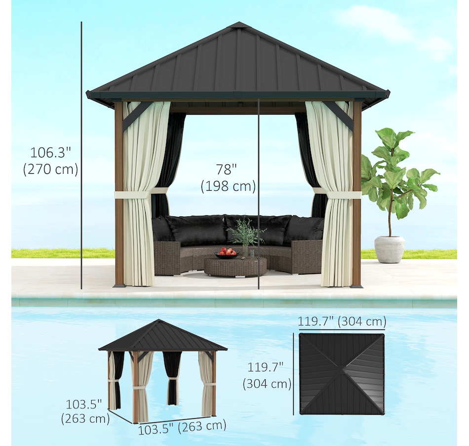Image 976444_ALTMORE2.jpg, Product 976-444 / Price $939.99, Outsunny 10' x 10' Hardtop Gazebo with Steel Roof, Netting and Curtains from Outsunny on TSC.ca's Home & Garden department
