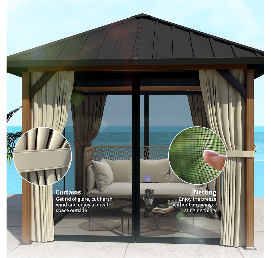Image 976444_ALTMORE6.jpg, Product 976-444 / Price $939.99, Outsunny 10' x 10' Hardtop Gazebo with Steel Roof, Netting and Curtains from Outsunny on TSC.ca's Home & Garden department