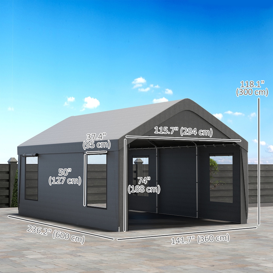 Image 976445_ALTMORE2.jpg, Product 976-445 / Price $329.99, Outsunny Carport, 12 x 20ft Portable Garage, Dark Grey from Outsunny on TSC.ca's Home & Garden department