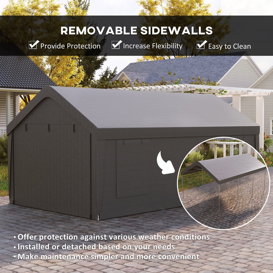 Image 976445_ALTMORE4.jpg, Product 976-445 / Price $329.99, Outsunny Carport, 12 x 20ft Portable Garage, Dark Grey from Outsunny on TSC.ca's Home & Garden department