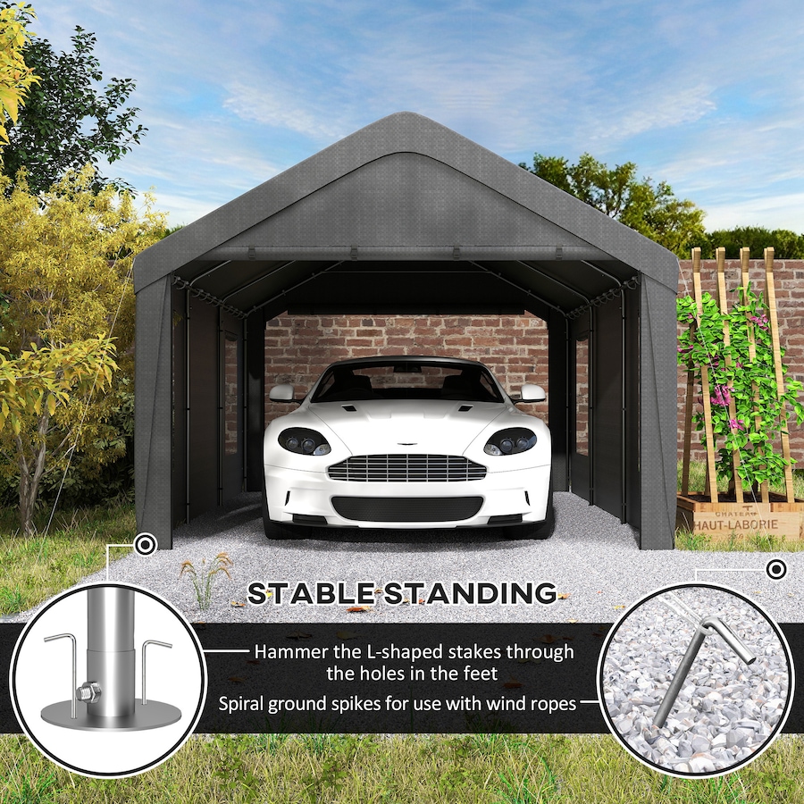 Image 976445_ALTMORE7.jpg, Product 976-445 / Price $329.99, Outsunny Carport, 12 x 20ft Portable Garage, Dark Grey from Outsunny on TSC.ca's Home & Garden department