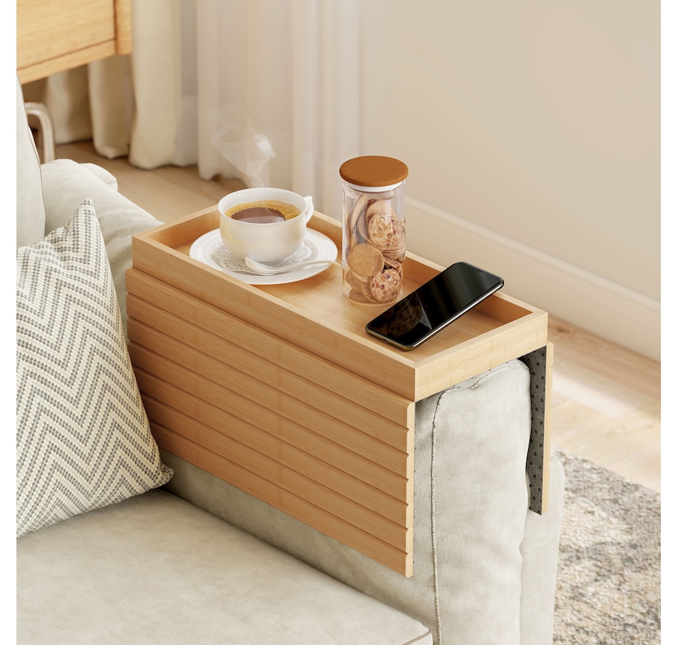 Image 976446.jpg, Product 976-446 / Price $37.99, HOMCOM Foldable Sofa Armrest Tray, Bamboo Couch Arm Tray for Drinks Natural from HOMCOM on TSC.ca's Home & Garden department