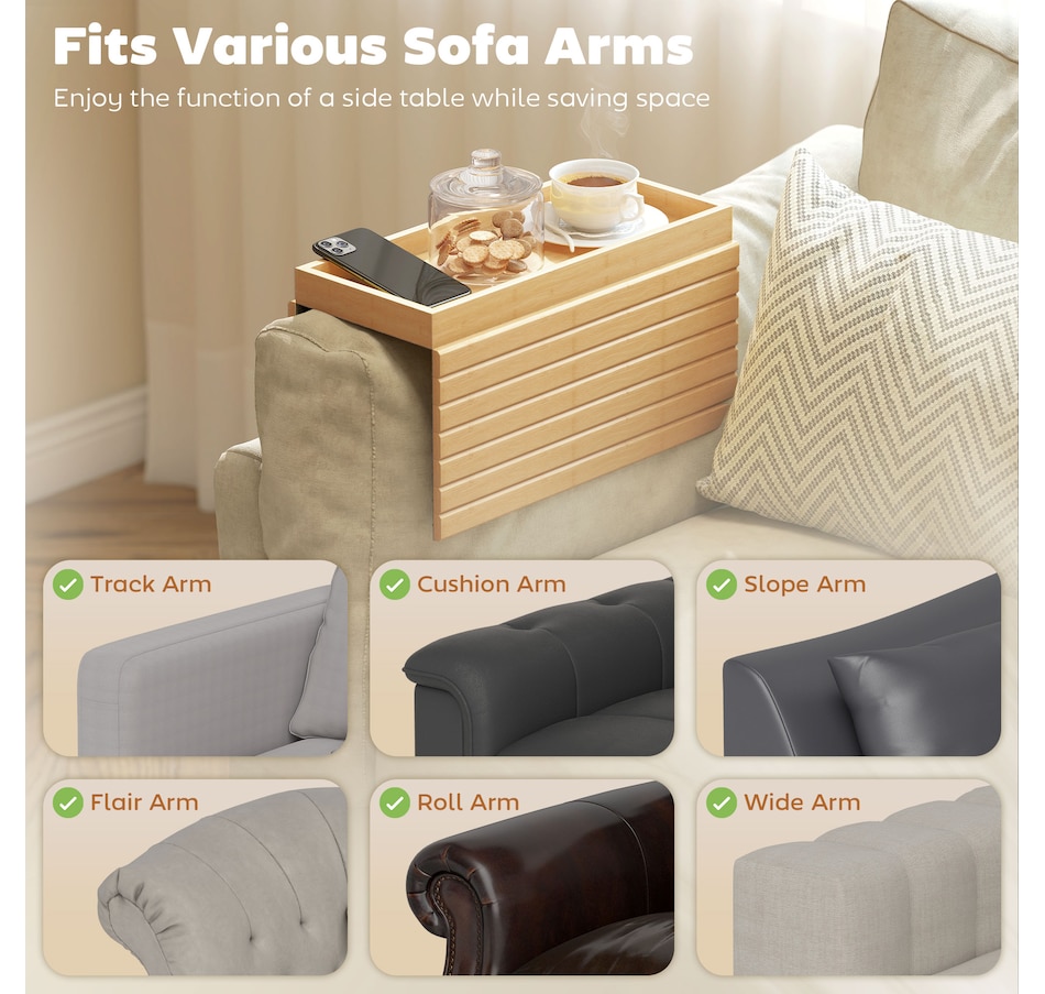 Image 976446_ALTMORE3.jpg, Product 976-446 / Price $37.99, HOMCOM Foldable Sofa Armrest Tray, Bamboo Couch Arm Tray for Drinks Natural from HOMCOM on TSC.ca's Home & Garden department