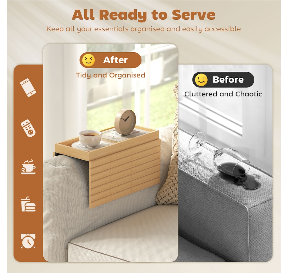 Image 976446_ALTMORE4.jpg, Product 976-446 / Price $37.99, HOMCOM Foldable Sofa Armrest Tray, Bamboo Couch Arm Tray for Drinks Natural from HOMCOM on TSC.ca's Home & Garden department