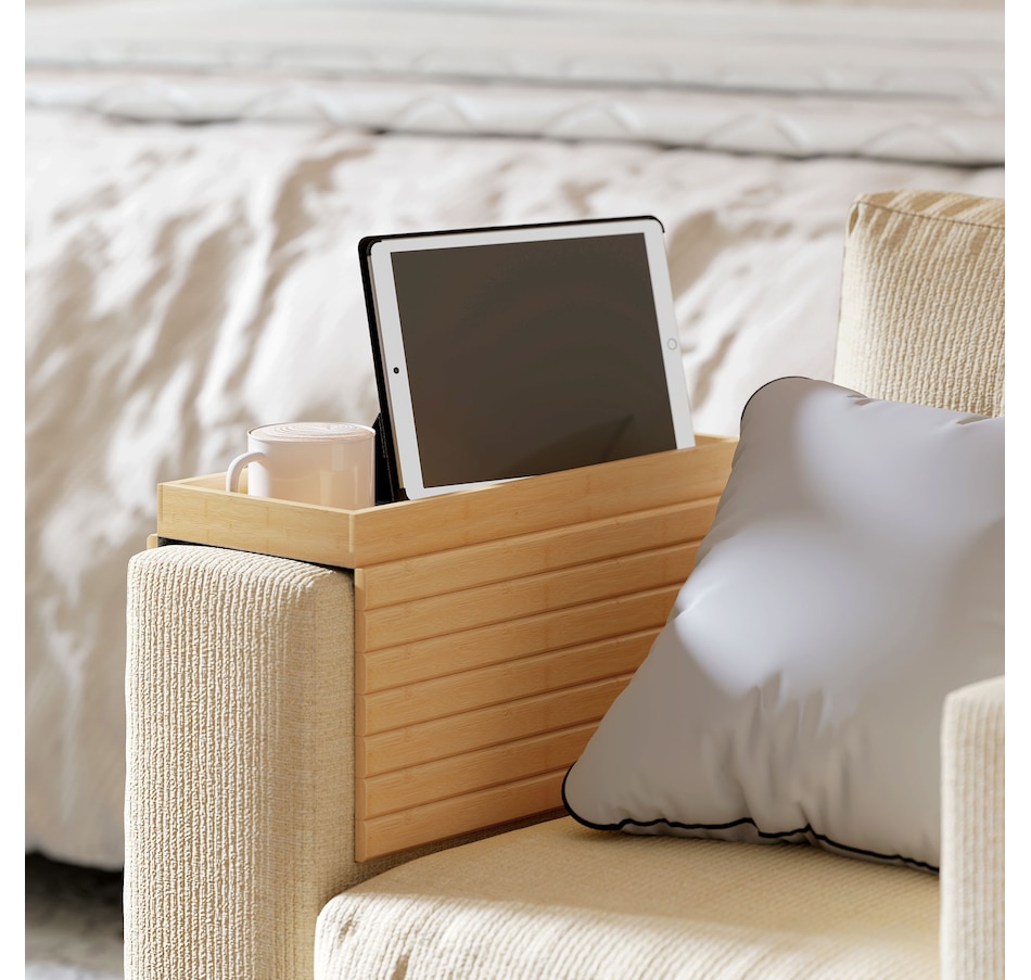 Image 976446_ALTMORE7.jpg, Product 976-446 / Price $37.99, HOMCOM Foldable Sofa Armrest Tray, Bamboo Couch Arm Tray for Drinks Natural from HOMCOM on TSC.ca's Home & Garden department