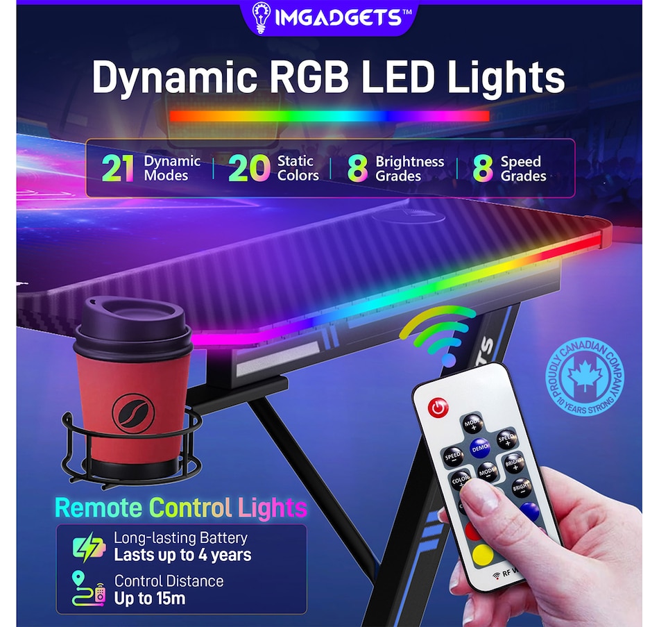 Image 976456_ALTMORE1.jpg, Product 976-456 / Price $149.99, IMGadgets 47"x24" Z-Shaped Gaming Desk with Dynamic LED lighting & Durable Mouse Pad from IMGadgets on TSC.ca's Home & Garden department