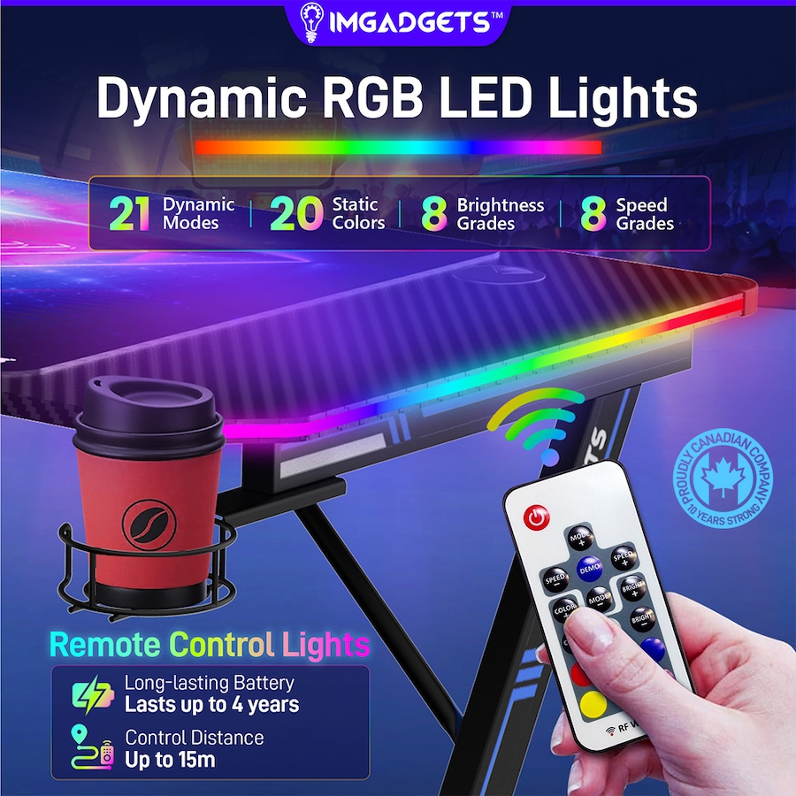 Image 976456_ALTMORE1.jpg, Product 976-456 / Price $129.99 - $149.99, IMGadgets 47"x24" Z-Shaped Gaming Desk with Dynamic LED lighting & Durable Mouse Pad from IMGadgets on TSC.ca's Home & Garden department