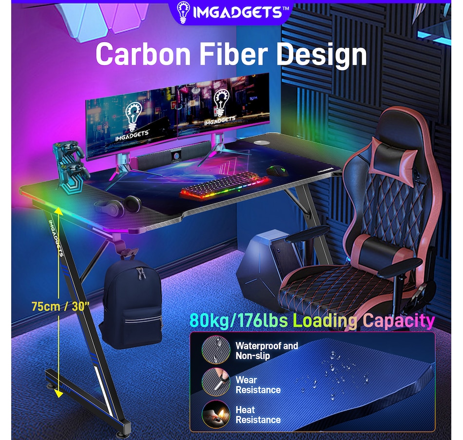 Image 976456_ALTMORE2.jpg, Product 976-456 / Price $149.99, IMGadgets 47"x24" Z-Shaped Gaming Desk with Dynamic LED lighting & Durable Mouse Pad from IMGadgets on TSC.ca's Home & Garden department