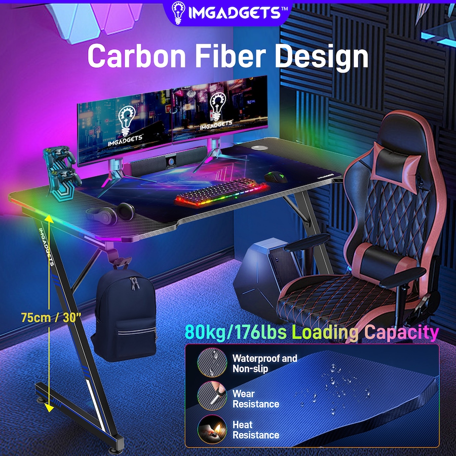 Image 976456_ALTMORE2.jpg, Product 976-456 / Price $129.99 - $149.99, IMGadgets 47"x24" Z-Shaped Gaming Desk with Dynamic LED lighting & Durable Mouse Pad from IMGadgets on TSC.ca's Home & Garden department