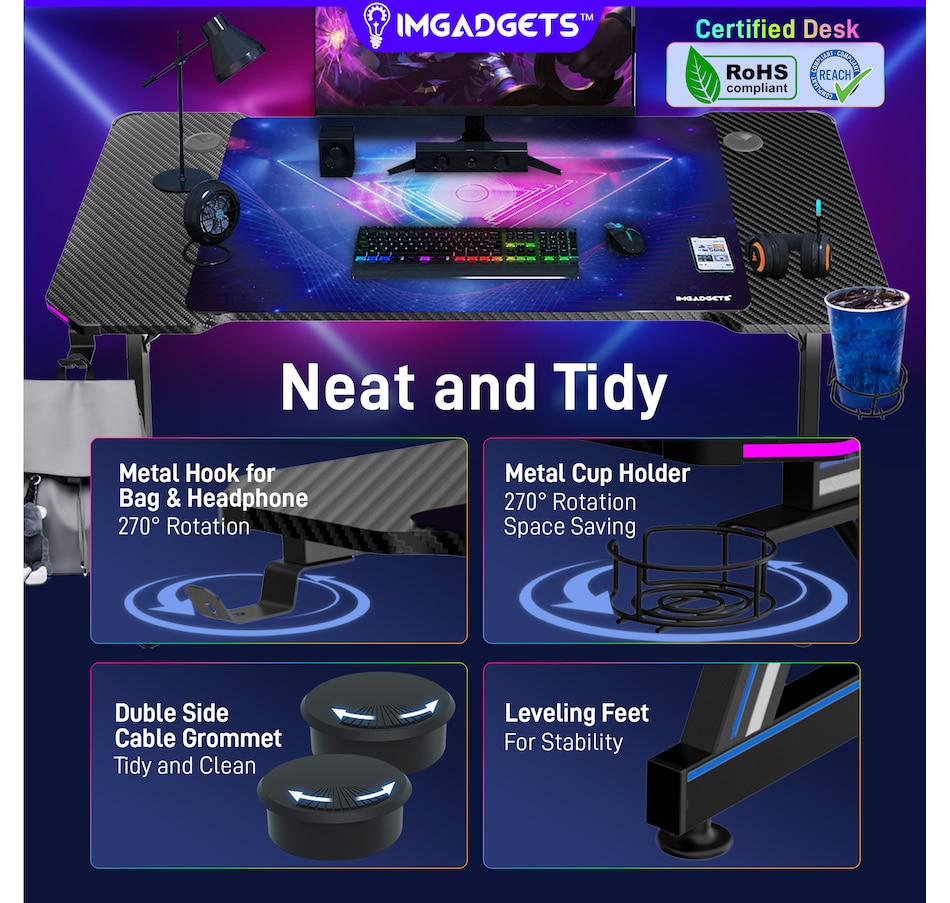 Image 976456_ALTMORE3.jpg, Product 976-456 / Price $149.99, IMGadgets 47"x24" Z-Shaped Gaming Desk with Dynamic LED lighting & Durable Mouse Pad from IMGadgets on TSC.ca's Home & Garden department
