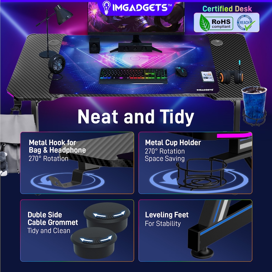 Image 976456_ALTMORE3.jpg, Product 976-456 / Price $129.99 - $149.99, IMGadgets 47"x24" Z-Shaped Gaming Desk with Dynamic LED lighting & Durable Mouse Pad from IMGadgets on TSC.ca's Home & Garden department