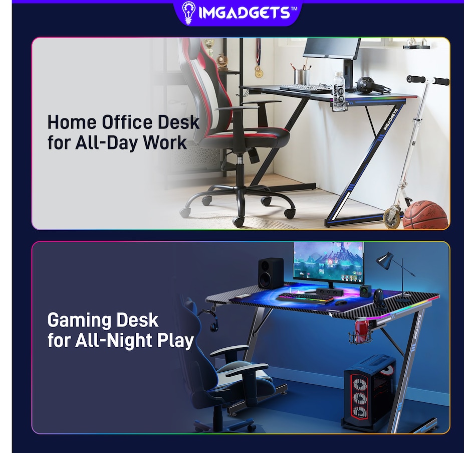 Image 976456_ALTMORE4.jpg, Product 976-456 / Price $149.99, IMGadgets 47"x24" Z-Shaped Gaming Desk with Dynamic LED lighting & Durable Mouse Pad from IMGadgets on TSC.ca's Home & Garden department