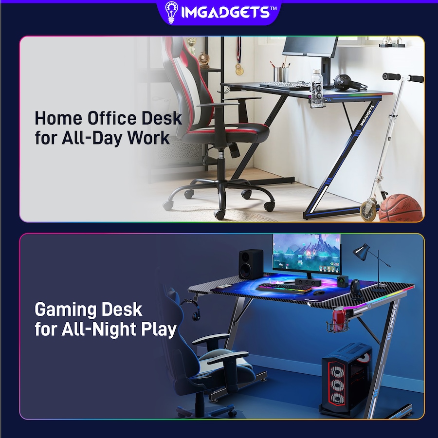 Image 976456_ALTMORE4.jpg, Product 976-456 / Price $129.99 - $149.99, IMGadgets 47"x24" Z-Shaped Gaming Desk with Dynamic LED lighting & Durable Mouse Pad from IMGadgets on TSC.ca's Home & Garden department