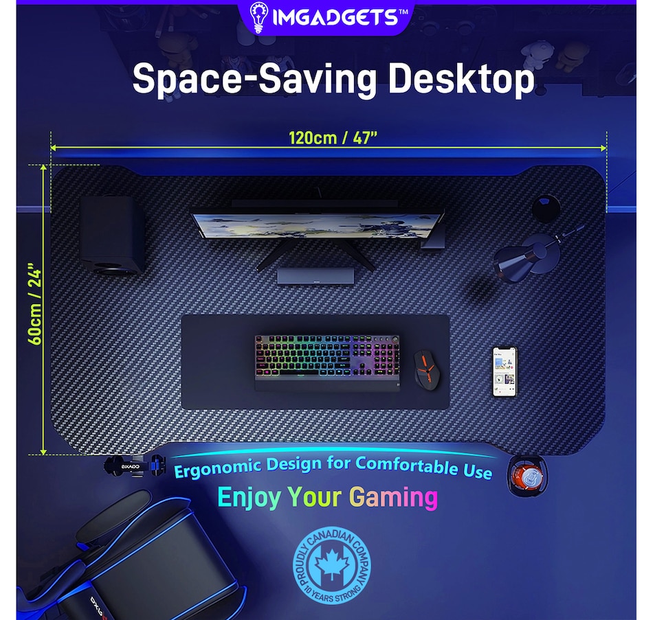 Image 976456_ALTMORE6.jpg, Product 976-456 / Price $149.99, IMGadgets 47"x24" Z-Shaped Gaming Desk with Dynamic LED lighting & Durable Mouse Pad from IMGadgets on TSC.ca's Home & Garden department