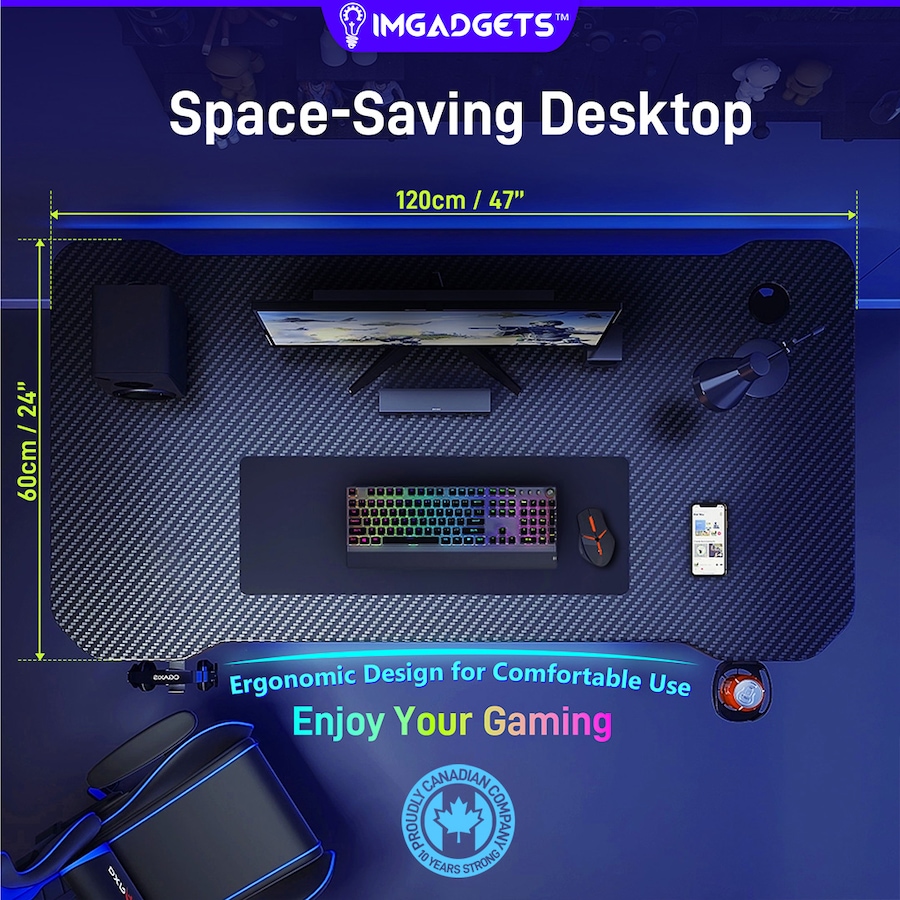 Image 976456_ALTMORE6.jpg, Product 976-456 / Price $129.99 - $149.99, IMGadgets 47"x24" Z-Shaped Gaming Desk with Dynamic LED lighting & Durable Mouse Pad from IMGadgets on TSC.ca's Home & Garden department