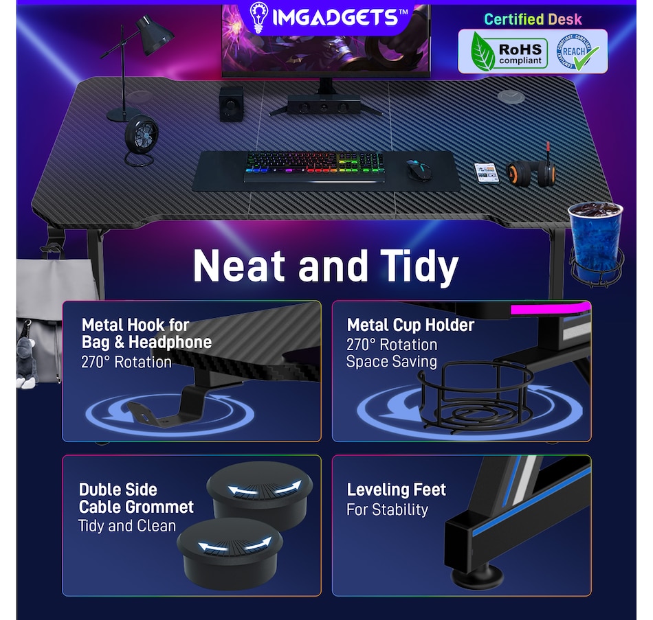 Image 976456_ALTMORE7.jpg, Product 976-456 / Price $149.99, IMGadgets 47"x24" Z-Shaped Gaming Desk with Dynamic LED lighting & Durable Mouse Pad from IMGadgets on TSC.ca's Home & Garden department