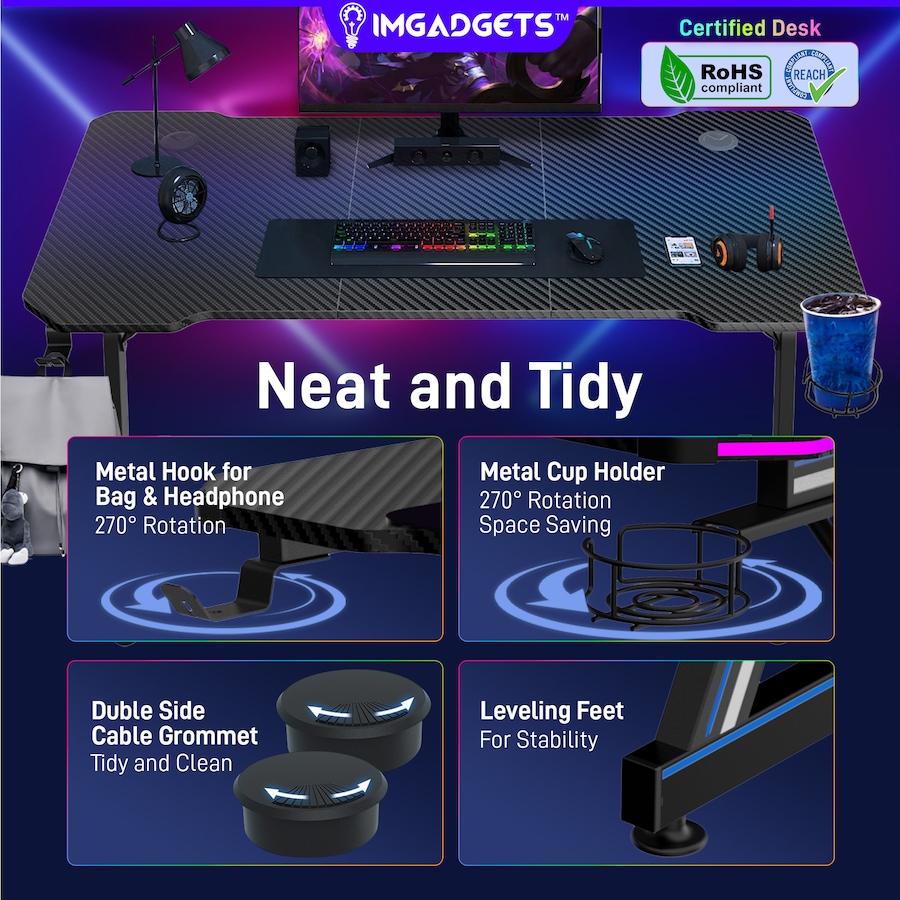 Image 976456_ALTMORE7.jpg, Product 976-456 / Price $129.99 - $149.99, IMGadgets 47"x24" Z-Shaped Gaming Desk with Dynamic LED lighting & Durable Mouse Pad from IMGadgets on TSC.ca's Home & Garden department