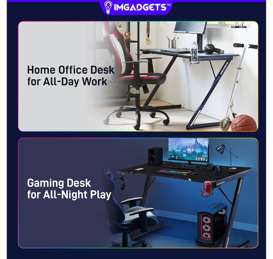Image 976456_ALTMORE8.jpg, Product 976-456 / Price $149.99, IMGadgets 47"x24" Z-Shaped Gaming Desk with Dynamic LED lighting & Durable Mouse Pad from IMGadgets on TSC.ca's Home & Garden department