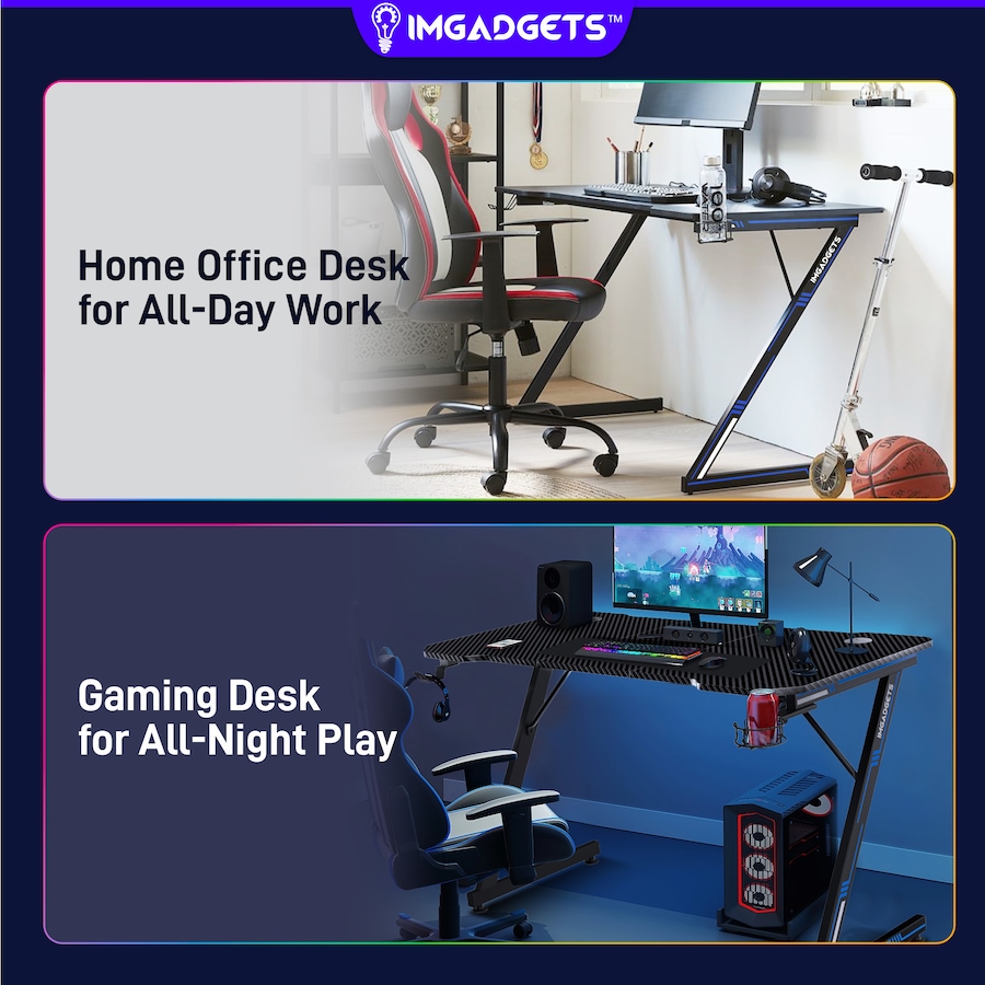 Image 976456_ALTMORE8.jpg, Product 976-456 / Price $129.99 - $149.99, IMGadgets 47"x24" Z-Shaped Gaming Desk with Dynamic LED lighting & Durable Mouse Pad from IMGadgets on TSC.ca's Home & Garden department