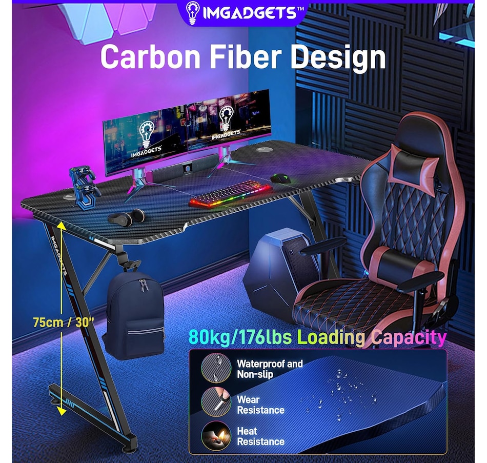 Image 976456_ALTMORE9.jpg, Product 976-456 / Price $149.99, IMGadgets 47"x24" Z-Shaped Gaming Desk with Dynamic LED lighting & Durable Mouse Pad from IMGadgets on TSC.ca's Home & Garden department