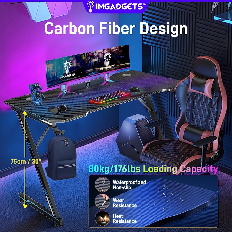 Image 976456_ALTMORE9.jpg, Product 976-456 / Price $129.99 - $149.99, IMGadgets 47"x24" Z-Shaped Gaming Desk with Dynamic LED lighting & Durable Mouse Pad from IMGadgets on TSC.ca's Home & Garden department