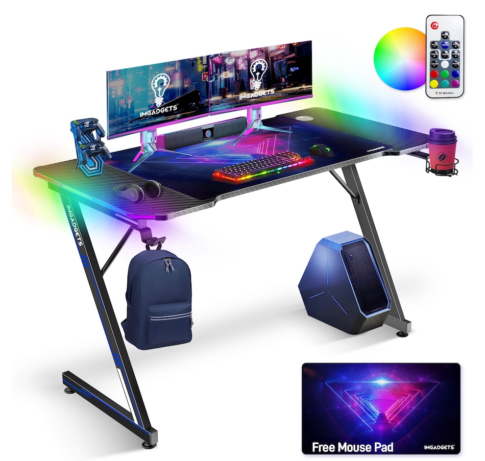 Image 976456_ST01.jpg, Product 976-456 / Price $149.99, IMGadgets 47"x24" Z-Shaped Gaming Desk with Dynamic LED lighting & Durable Mouse Pad from IMGadgets on TSC.ca's Home & Garden department
