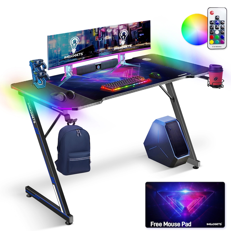 Image 976456_ST01.jpg, Product 976-456 / Price $129.99 - $149.99, IMGadgets 47"x24" Z-Shaped Gaming Desk with Dynamic LED lighting & Durable Mouse Pad from IMGadgets on TSC.ca's Home & Garden department