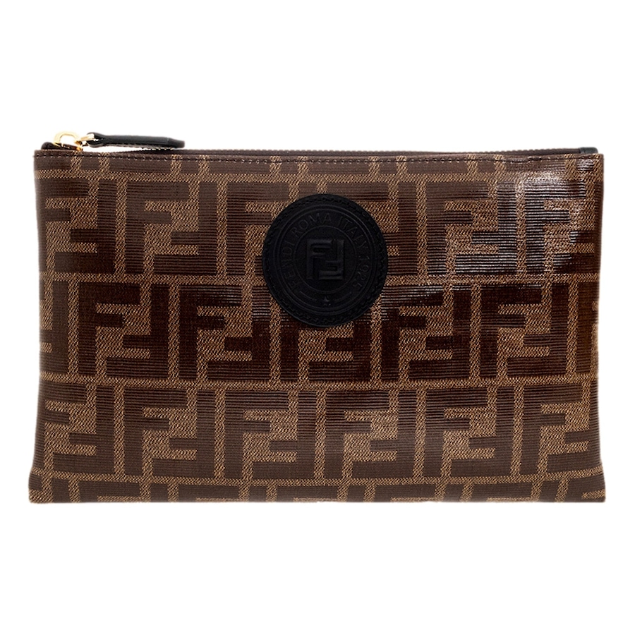 Image 976457.jpg, Product 976-457 / Price $1,034.00, Fendi FF Zucca Brown Coated Canvas Flat Zipper Pouch Clutch from Fendi on TSC.ca's Fashion department