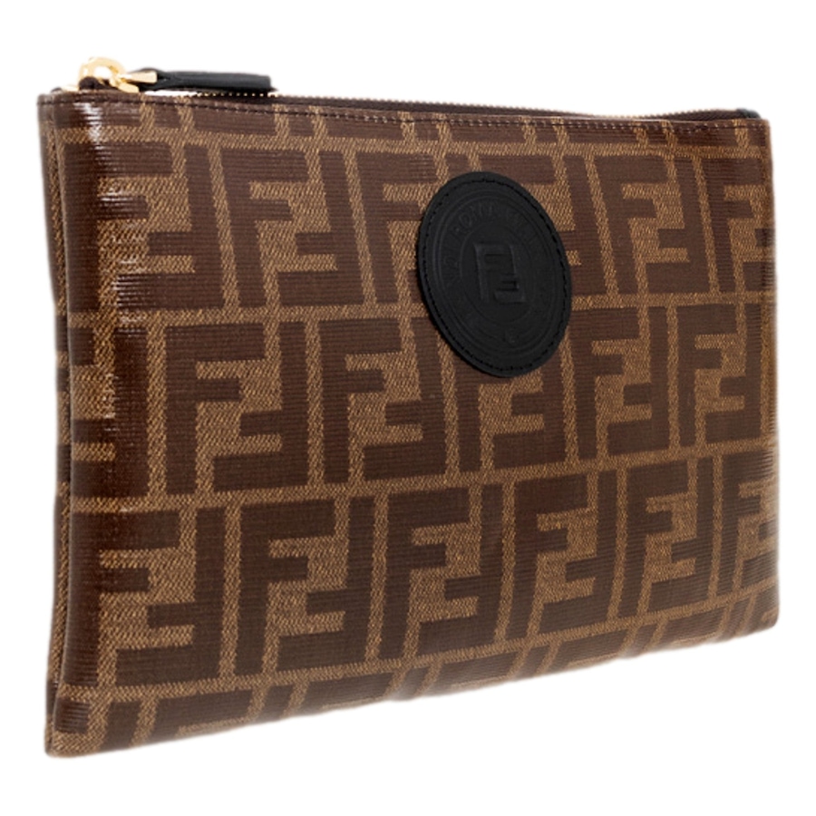Image 976457_ALTMORE13.jpg, Product 976-457 / Price $1,034.00, Fendi FF Zucca Brown Coated Canvas Flat Zipper Pouch Clutch from Fendi on TSC.ca's Fashion department