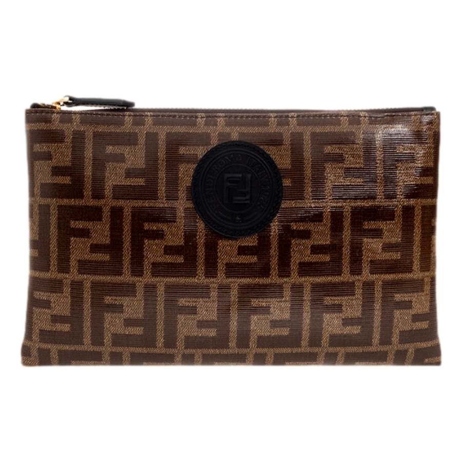 Image 976457_ALTMORE17.jpg, Product 976-457 / Price $1,034.00, Fendi FF Zucca Brown Coated Canvas Flat Zipper Pouch Clutch from Fendi on TSC.ca's Fashion department