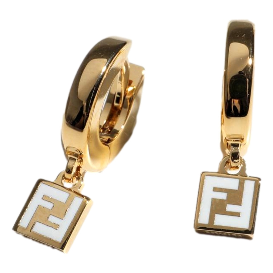 Image 976460.jpg, Product 976-460 / Price $469.00, Fendi FF Gold Tone Metal White Enamel Small Hoop Earrings from Fendi on TSC.ca's Fashion department