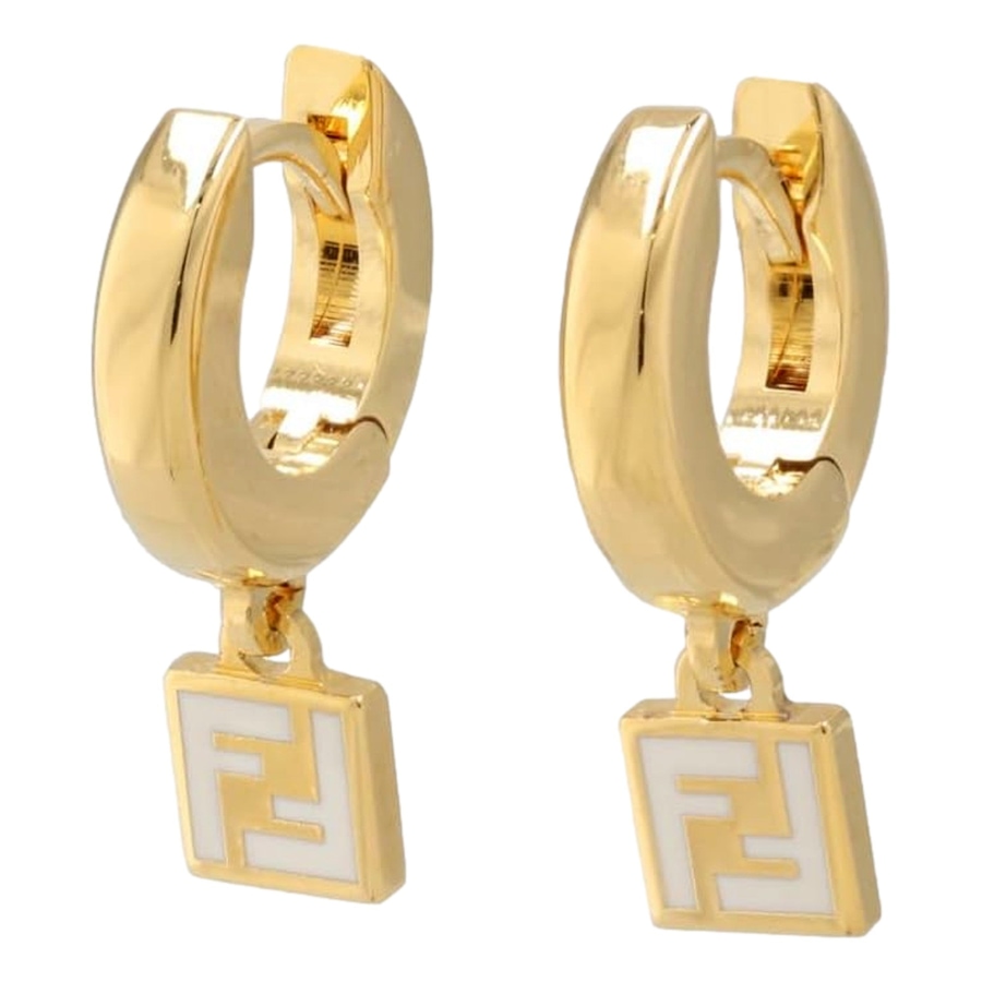 Image 976460_ALTMORE10.jpg, Product 976-460 / Price $469.00, Fendi FF Gold Tone Metal White Enamel Small Hoop Earrings from Fendi on TSC.ca's Fashion department