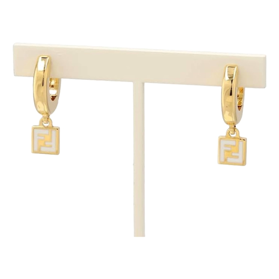Image 976460_ALTMORE11.jpg, Product 976-460 / Price $469.00, Fendi FF Gold Tone Metal White Enamel Small Hoop Earrings from Fendi on TSC.ca's Fashion department