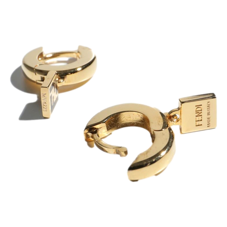 Image 976460_ALTMORE9.jpg, Product 976-460 / Price $469.00, Fendi FF Gold Tone Metal White Enamel Small Hoop Earrings from Fendi on TSC.ca's Fashion department