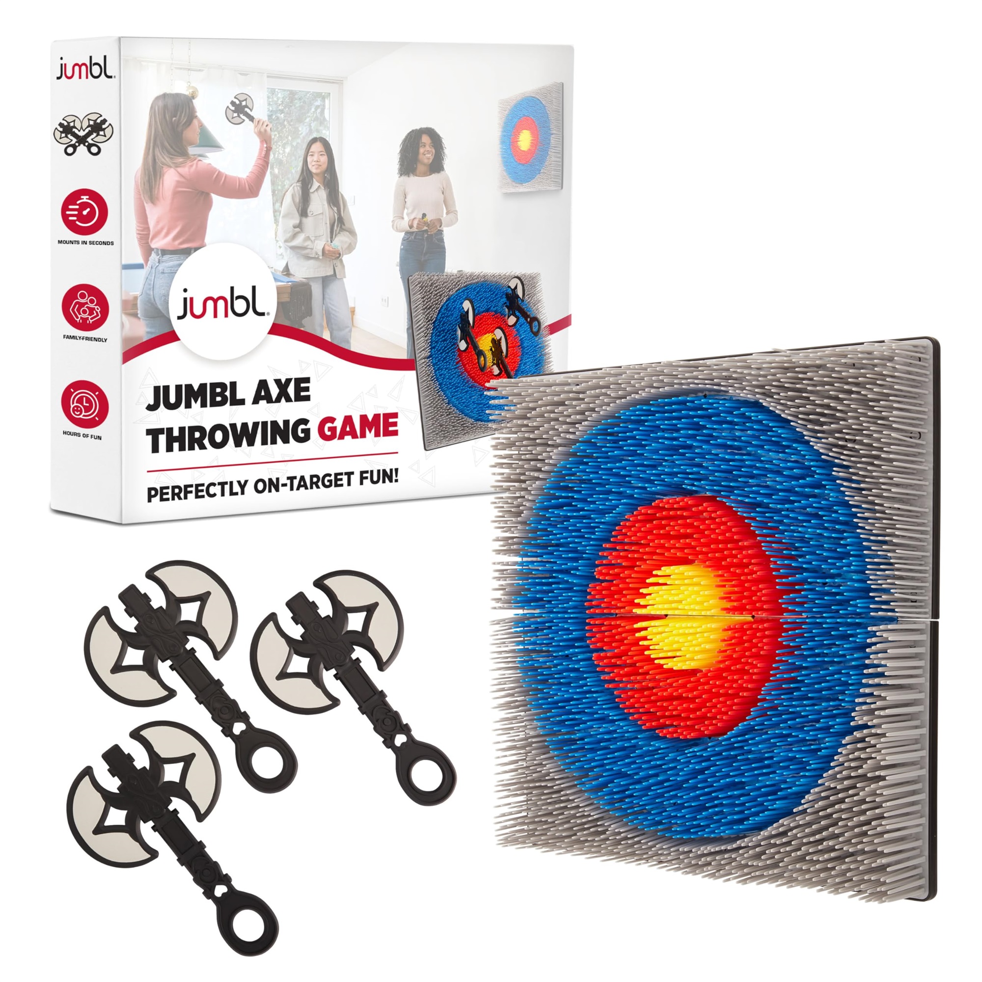 Jumbl Wall-Mounted Axe Throwing Game, Indoor Foam Axe Set with