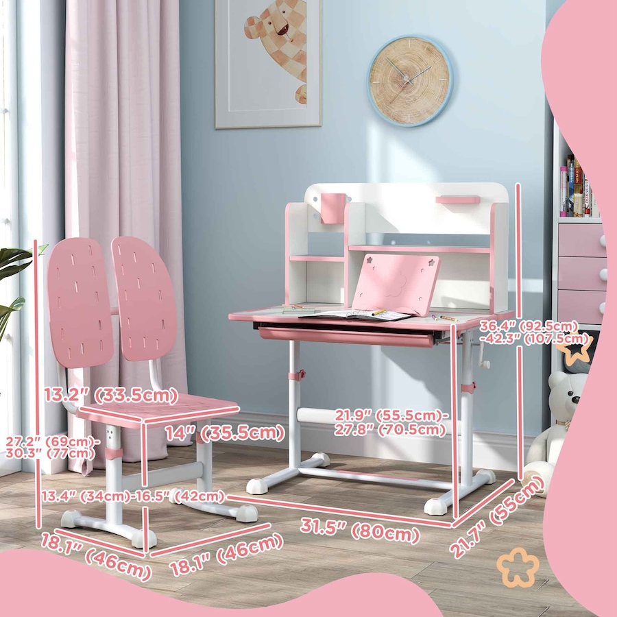 Image 976633_ALTMORE2.jpg, Product 976-633 / Price $169.99, Qaba Kids Study Table and Chair, Adjustable Kids Desk and Chair Set, Pink from Qaba on TSC.ca's Home & Garden department