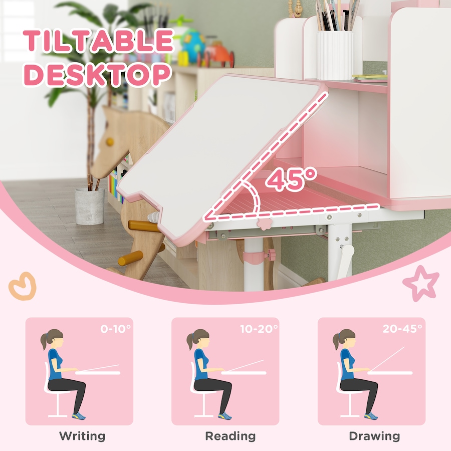 Image 976633_ALTMORE3.jpg, Product 976-633 / Price $169.99, Qaba Kids Study Table and Chair, Adjustable Kids Desk and Chair Set, Pink from Qaba on TSC.ca's Home & Garden department