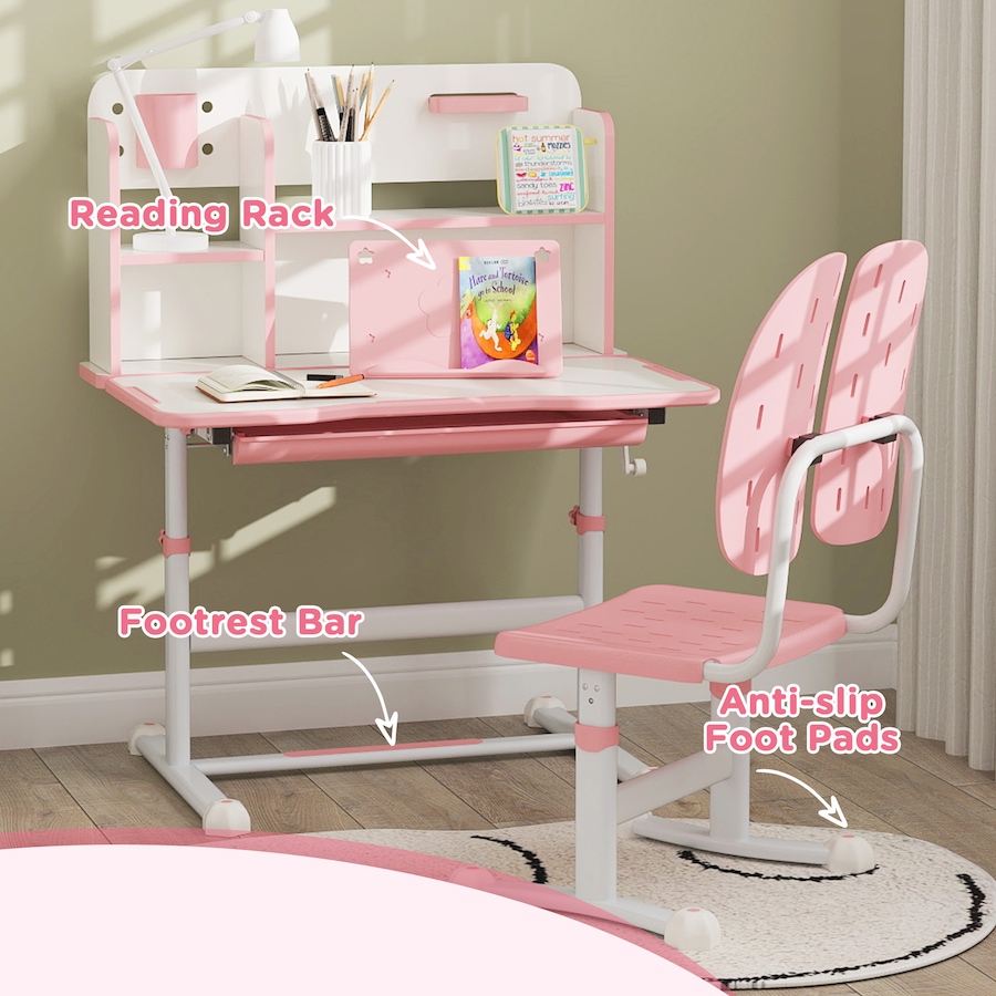 Image 976633_ALTMORE6.jpg, Product 976-633 / Price $169.99, Qaba Kids Study Table and Chair, Adjustable Kids Desk and Chair Set, Pink from Qaba on TSC.ca's Home & Garden department