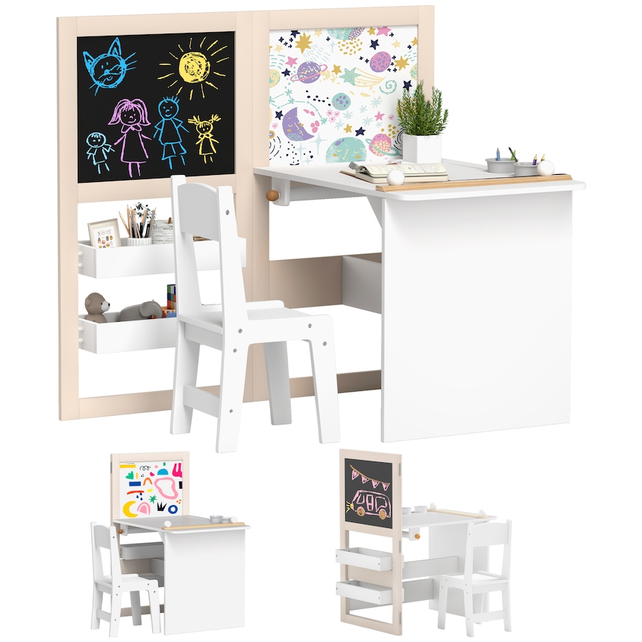 Image 976634.jpg, Product 976-634 / Price $129.99, Qaba 3 in 1 Kids Table and Chair Set with Foldable Easel, Storage Shelves from Qaba on TSC.ca's Home & Garden department