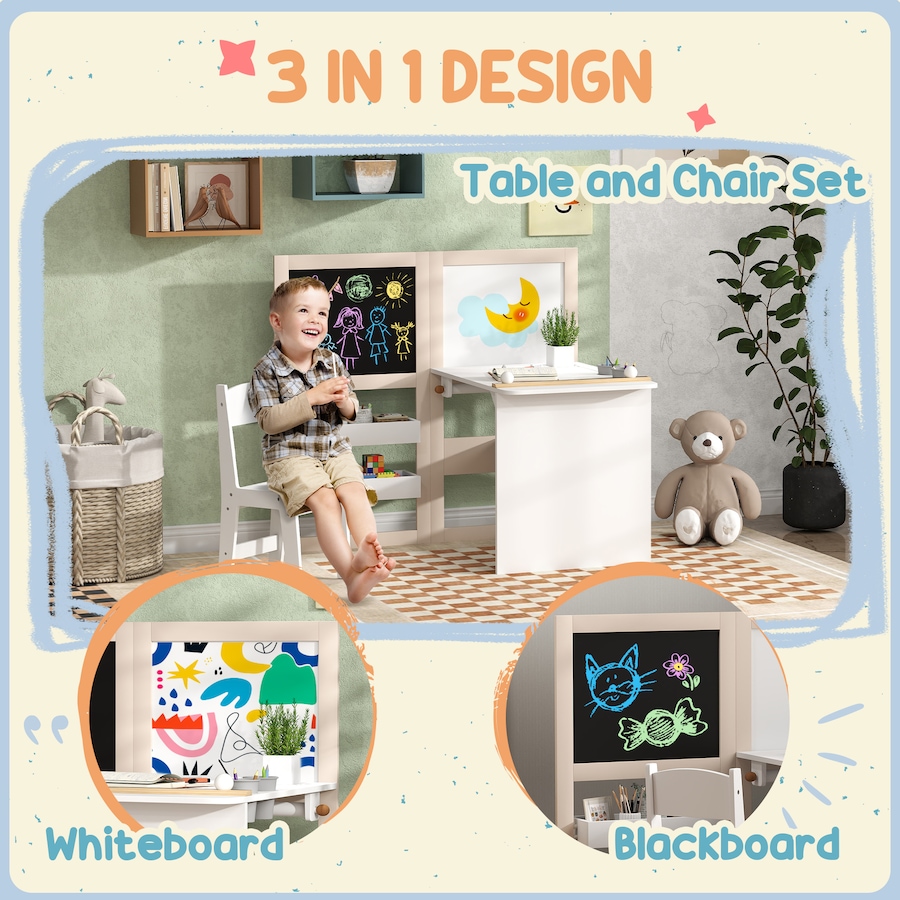 Image 976634_ALTMORE3.jpg, Product 976-634 / Price $129.99, Qaba 3 in 1 Kids Table and Chair Set with Foldable Easel, Storage Shelves from Qaba on TSC.ca's Home & Garden department
