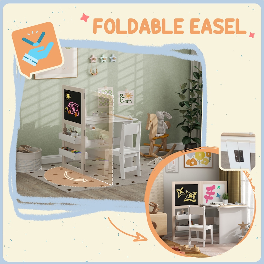 Image 976634_ALTMORE4.jpg, Product 976-634 / Price $129.99, Qaba 3 in 1 Kids Table and Chair Set with Foldable Easel, Storage Shelves from Qaba on TSC.ca's Home & Garden department
