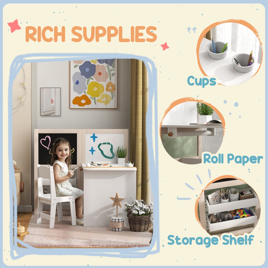 Image 976634_ALTMORE5.jpg, Product 976-634 / Price $129.99, Qaba 3 in 1 Kids Table and Chair Set with Foldable Easel, Storage Shelves from Qaba on TSC.ca's Home & Garden department