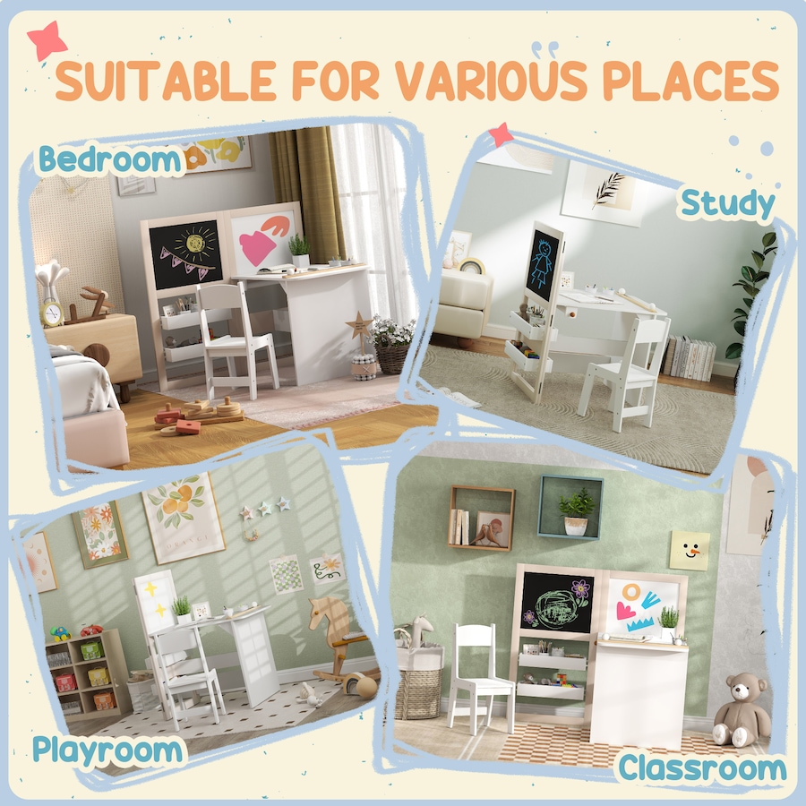 Image 976634_ALTMORE7.jpg, Product 976-634 / Price $129.99, Qaba 3 in 1 Kids Table and Chair Set with Foldable Easel, Storage Shelves from Qaba on TSC.ca's Home & Garden department