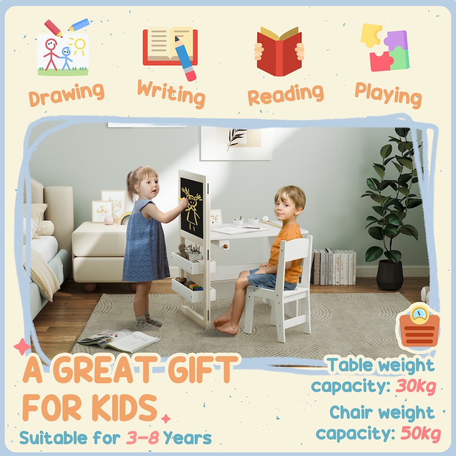 Image 976634_ALTMORE8.jpg, Product 976-634 / Price $129.99, Qaba 3 in 1 Kids Table and Chair Set with Foldable Easel, Storage Shelves from Qaba on TSC.ca's Home & Garden department