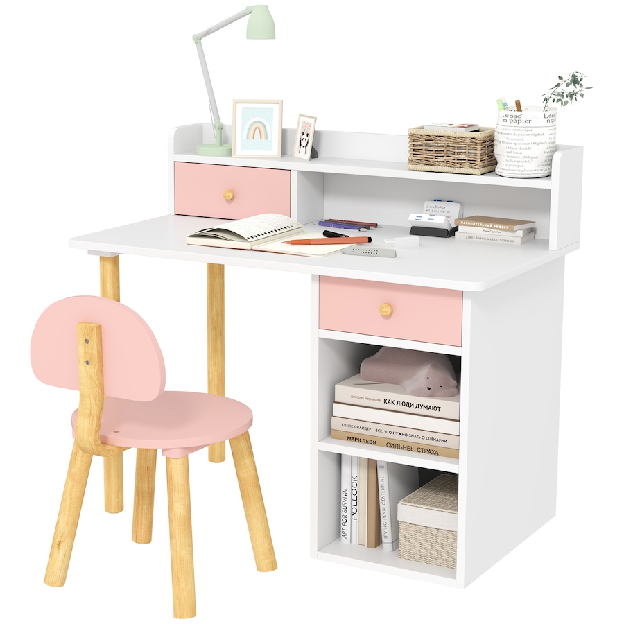 Image 976635.jpg, Product 976-635 / Price $140.82, Qaba 2 Pieces Kids Desk and Chair Set with Storage and Shelves, Pink from Qaba on TSC.ca's Home & Garden department