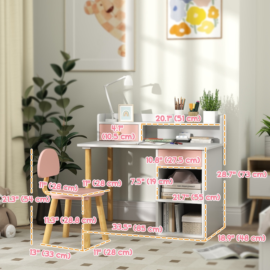 Image 976635_ALTMORE2.jpg, Product 976-635 / Price $140.82, Qaba 2 Pieces Kids Desk and Chair Set with Storage and Shelves, Pink from Qaba on TSC.ca's Home & Garden department