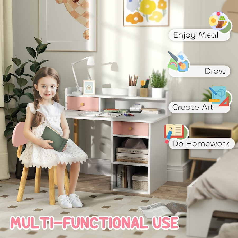 Image 976635_ALTMORE3.jpg, Product 976-635 / Price $140.82, Qaba 2 Pieces Kids Desk and Chair Set with Storage and Shelves, Pink from Qaba on TSC.ca's Home & Garden department