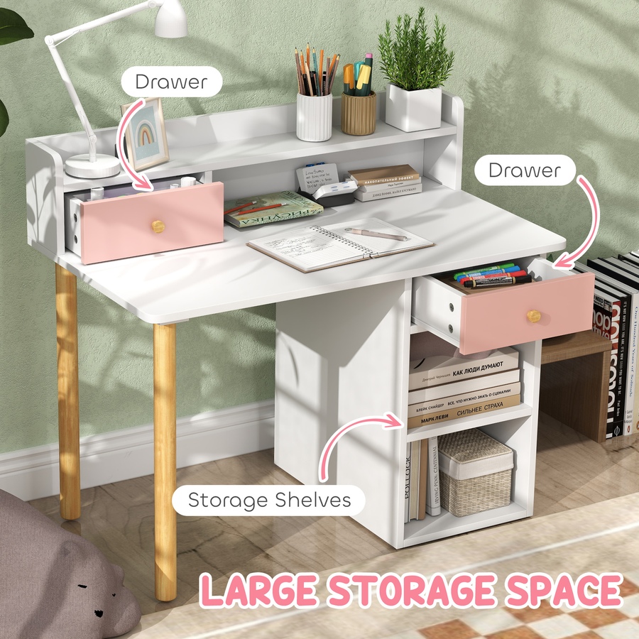 Image 976635_ALTMORE4.jpg, Product 976-635 / Price $140.82, Qaba 2 Pieces Kids Desk and Chair Set with Storage and Shelves, Pink from Qaba on TSC.ca's Home & Garden department