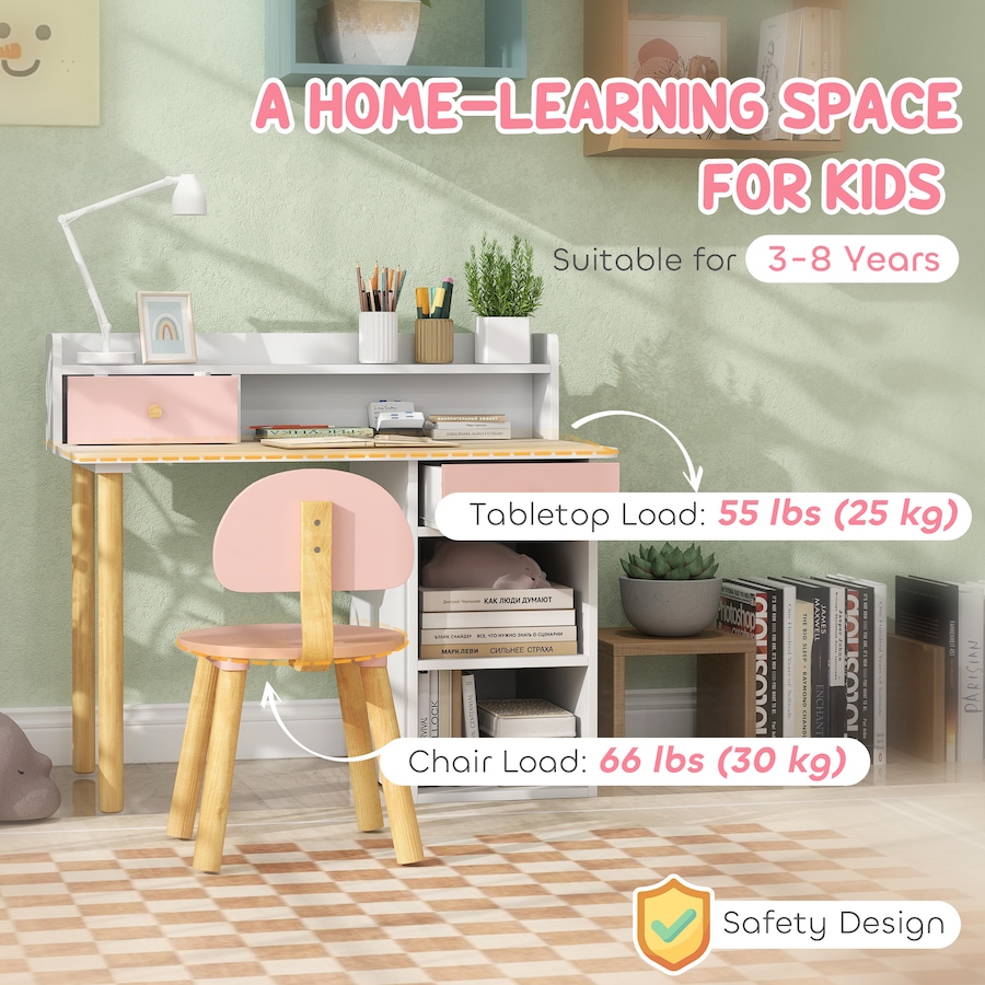Image 976635_ALTMORE6.jpg, Product 976-635 / Price $140.82, Qaba 2 Pieces Kids Desk and Chair Set with Storage and Shelves, Pink from Qaba on TSC.ca's Home & Garden department